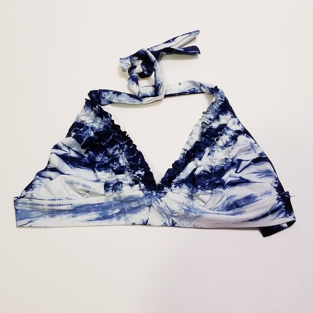 Lucky Brand Small Blue/White Ruffle Bikini top
